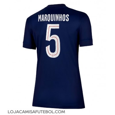 Camisa de Futebol Paris Saint-Germain Marquinhos #5 Equipamento Principal Mulheres 2025-26 Manga Curta Camisa de Futebol Paris Saint-Germain Marquinhos #5 Equipamento Principal Mulheres 2025-26 Manga Curta